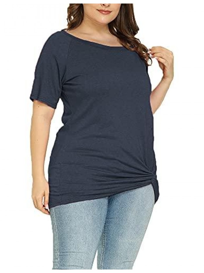 Womens Plus Size Cold Shoulder Tops Short Sleeve Summer Casual Tunics Tops Twist Knot Blouse T-Shirts 