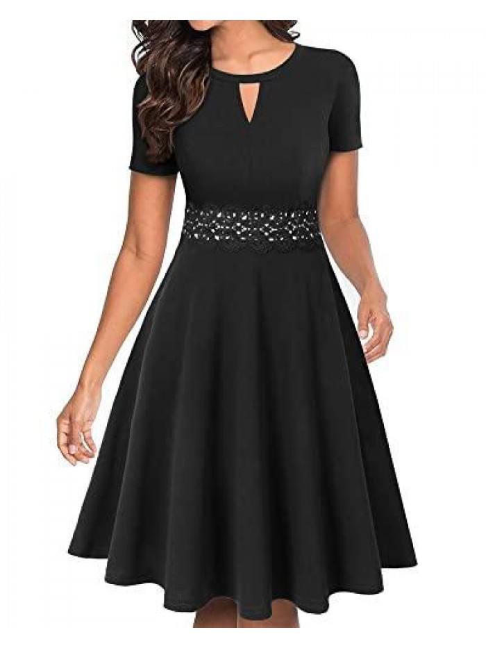 Women's Vintage Flared Lace A-Line Swing Casual Party Cocktail Dresses with Pockets 