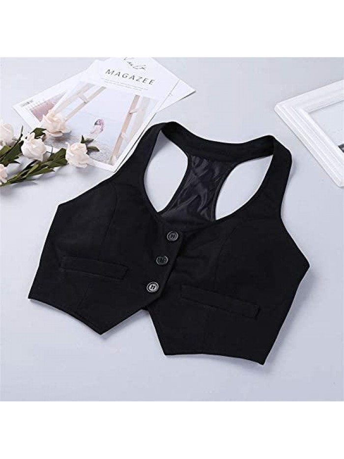 Sexy Dressy Vest Slim Fit Button Halter V-Neck Tuxedo Suit Waistcoats Versatile Racerback Vintage Streetwear 