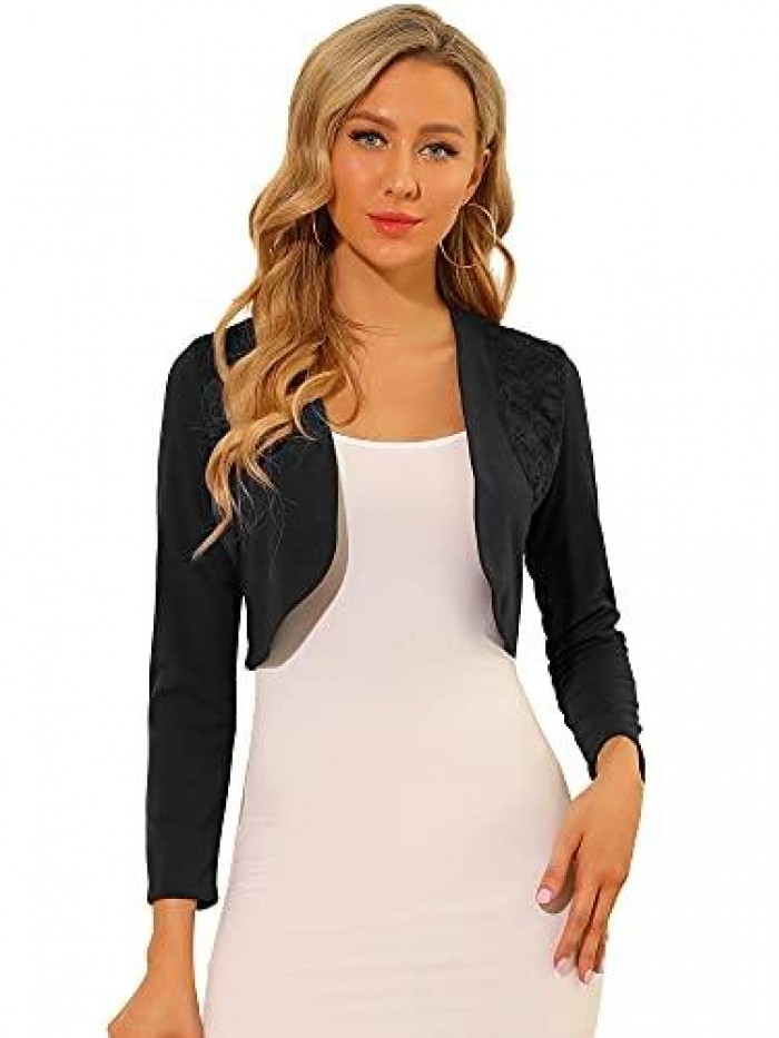 K Women's Elegant Bolero Shrugs Lace Insert Business Office Open Front Crop Cardigan 