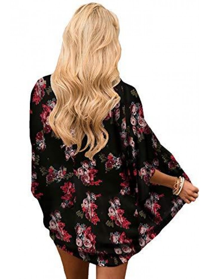 Women's Cardigan-Sheer Kimono Loose Summer Floral Print Cover Ups 