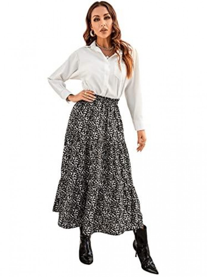 Women's Boho Floral Swing Skirt High Waist Ruffle Flowy Maxi Skirts 