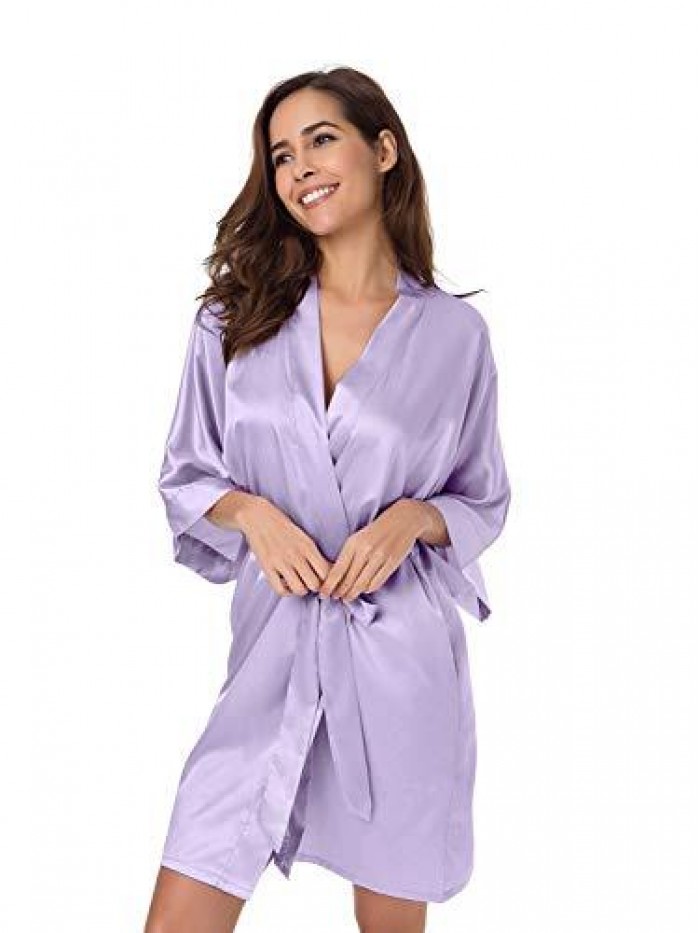 Women's Satin Robe Silk Kimono Bathrobe for Bride Bridesmaids Wedding Party Loungewear Short S-XXL 