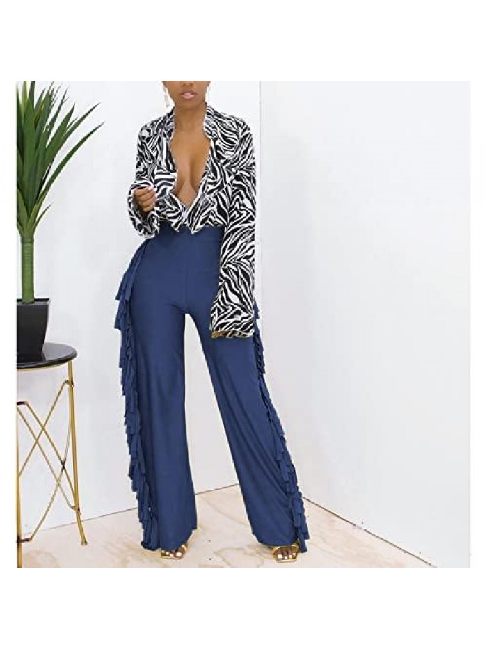 Casual Comfy Solid Wide Leg Fringe On Both Sides Lounge Pants 