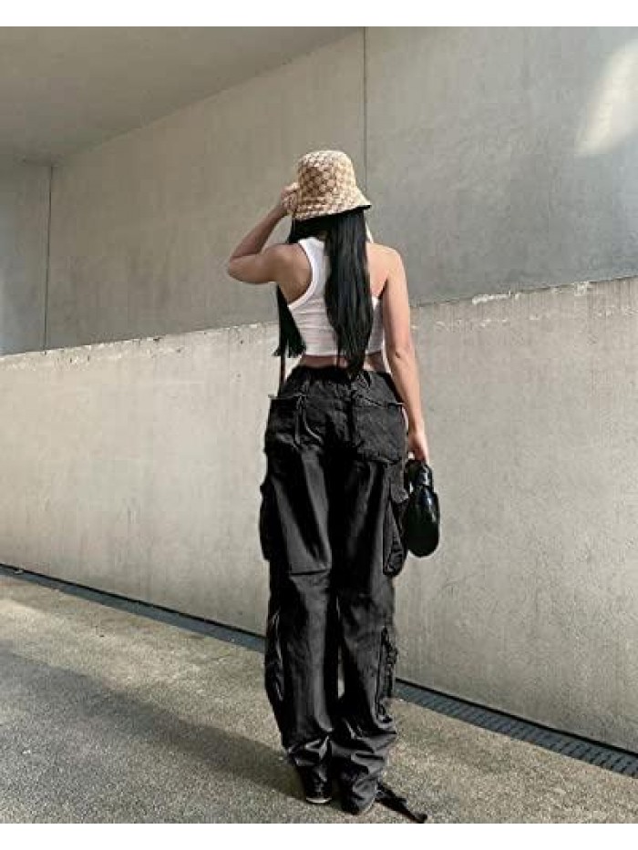 Aesthetic 90s Low Waist Pants Women Gothic Cargo Wide Leg Baggy Jeans Harajuku Streetwear Punk 