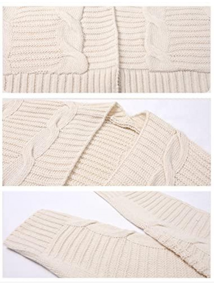 Womens Long Sleeve Cable Knit Cardigan Sweater Casual Loose Open Front Outwear with Pockets 