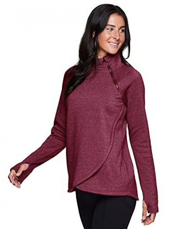 Activewear Women's Fleece Pullover Sweatshirt With Zip Mock Neck, Pockets and Thumb Holes 