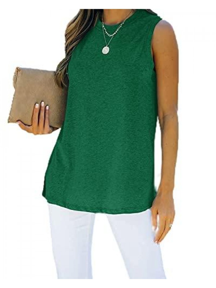 Tank Tops Loose Fit Crewneck Sleeveless Casual Solid Color Side Split Basic Summer Shirts 