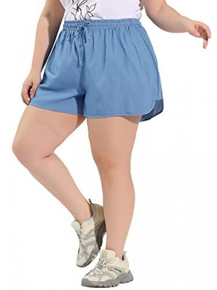 Orinda Plus Size Denim Shorts for Women Flex-to-go Drawstring Elastic Waist Denim Chambray Short Valentine Day 