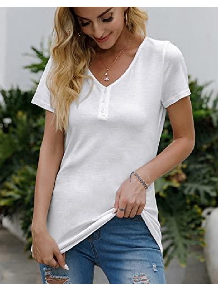 Short Sleeve T-Shirt Casual Basic Tunic Tops Summer Henley Shirts with Button 