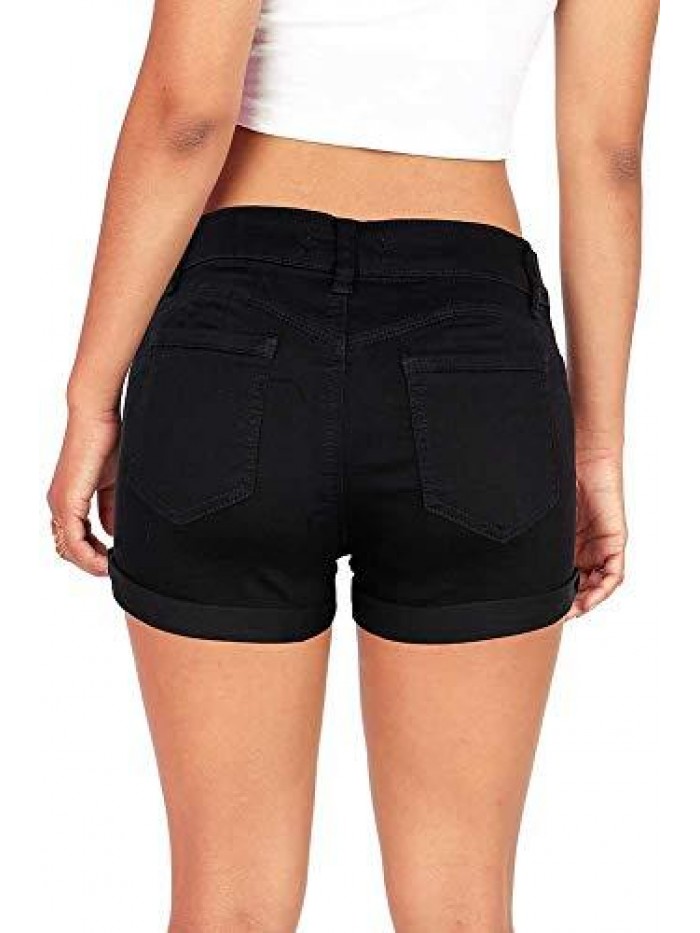 Women's Juniors Mid-Rise Denim Shorts 