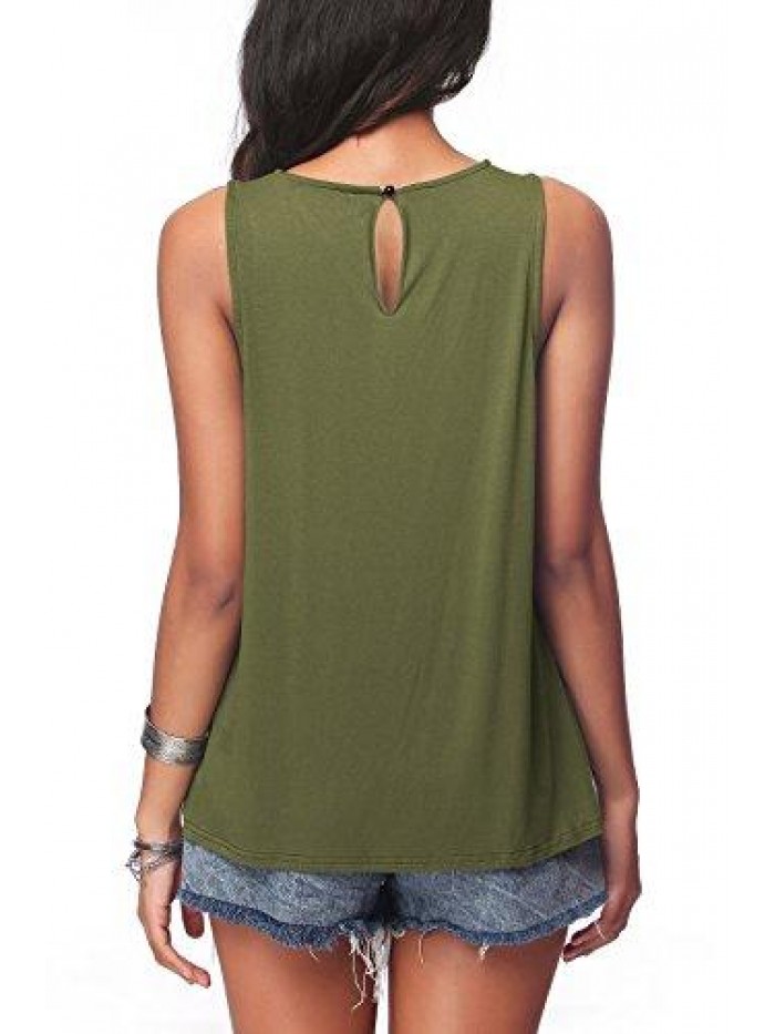 Women's Summer Sleeveless Pleated Back Closure Casual Tank Tops 