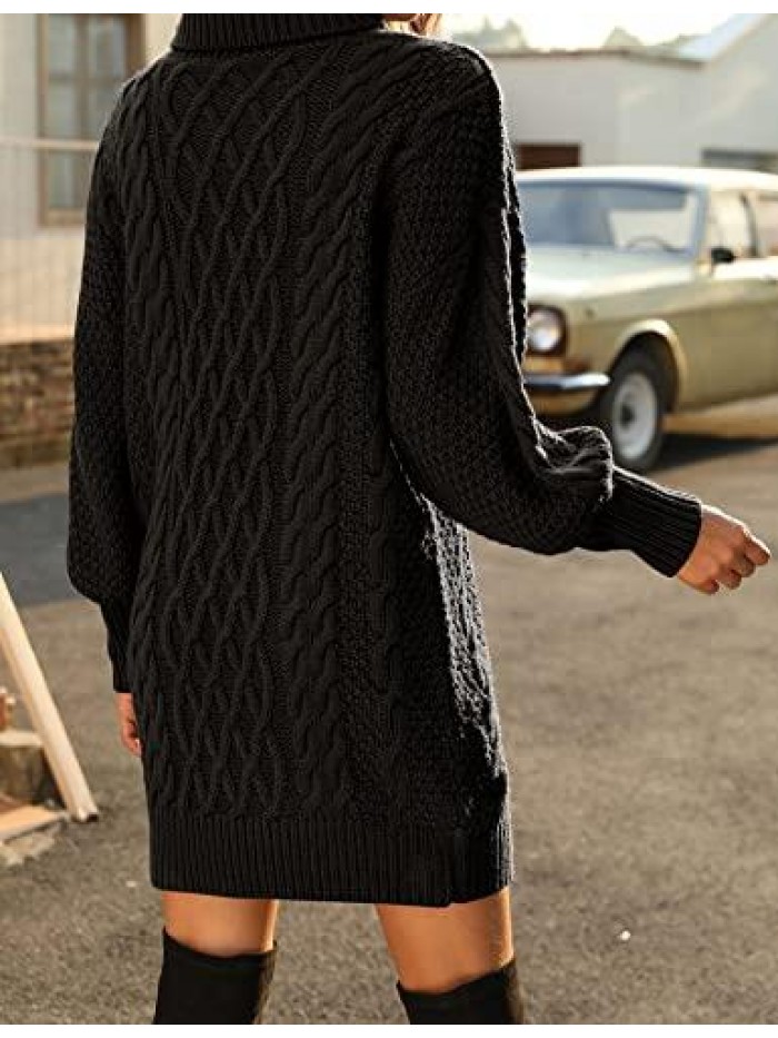 Women Turtleneck Long Sleeve Oversized Sweater Dress Cable Knit Chunky Pullover Sweaters 