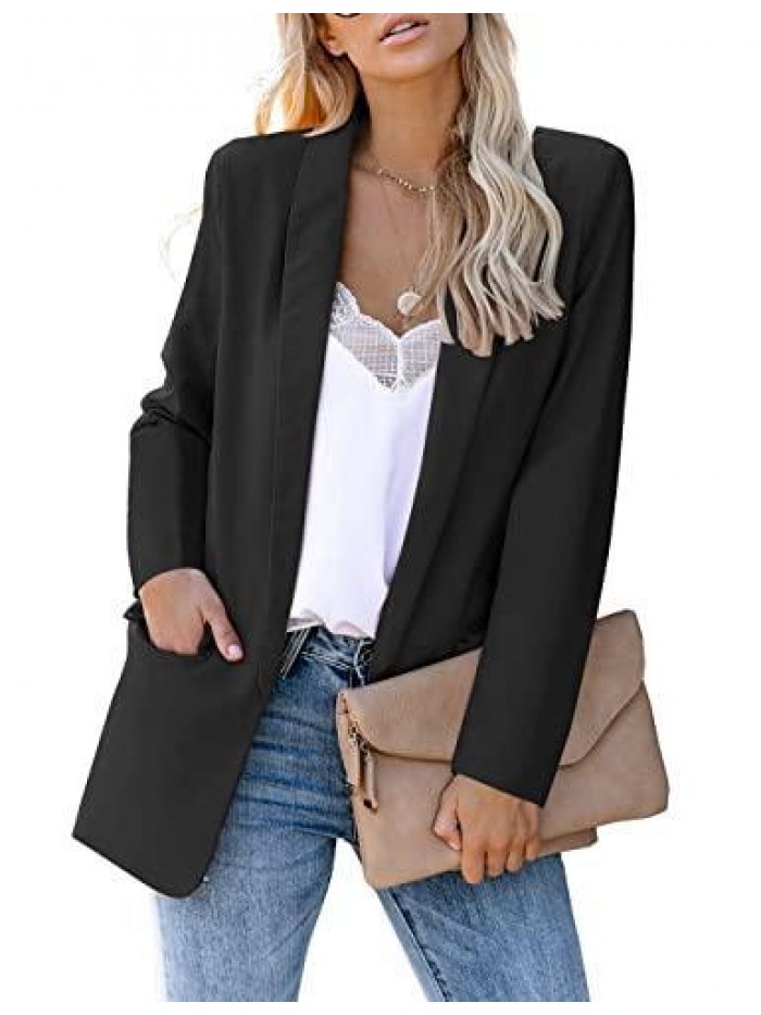 Women's Shawl Collar Open Front Blazer Pockets Work Office Cardigan Jacket 