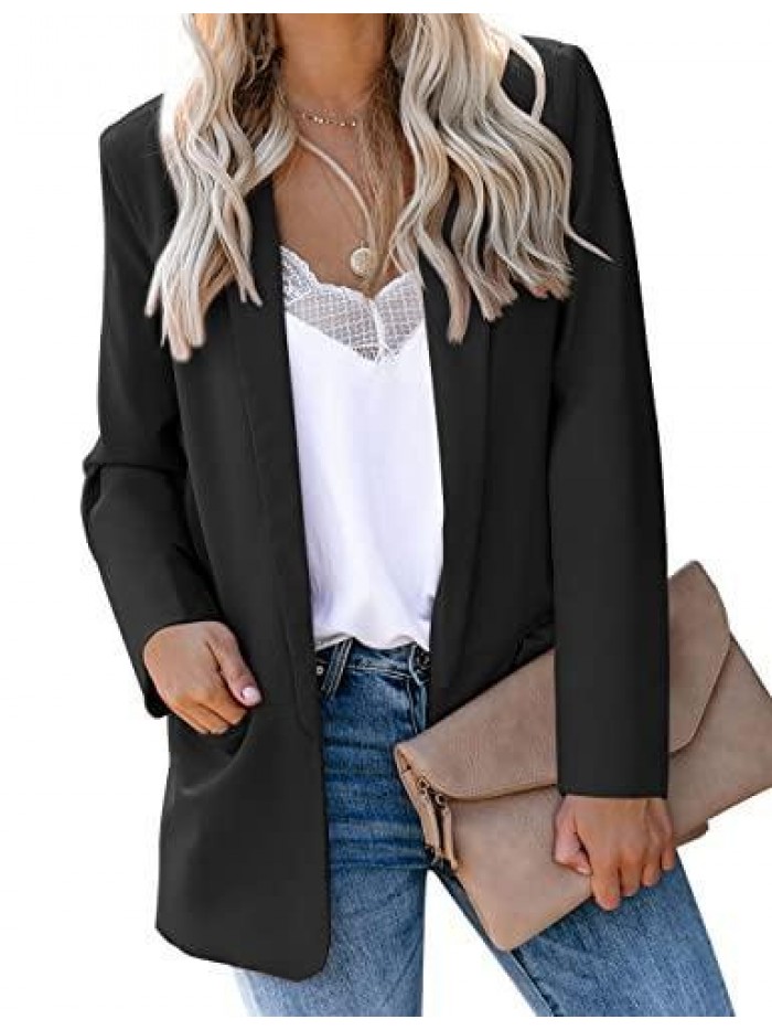 Women's Shawl Collar Open Front Blazer Pockets Work Office Cardigan Jacket 