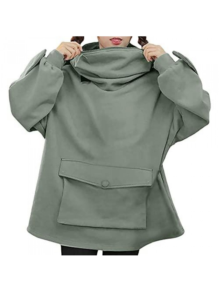 Novelty Frog Hoodie, Cute Long Sleeve Solid Color Hooded Sweatshirt with Flap Pocket 