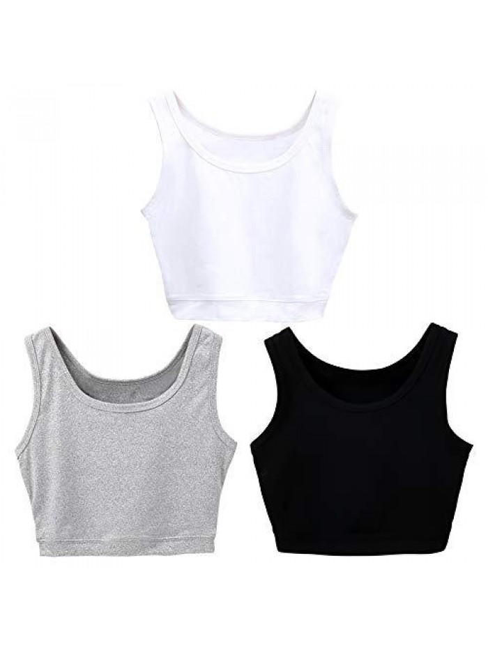 3 Pack Basic Crop Tank Tops for Women Short Yoga Dance Athletic Sport Shirts for Teen Girls 