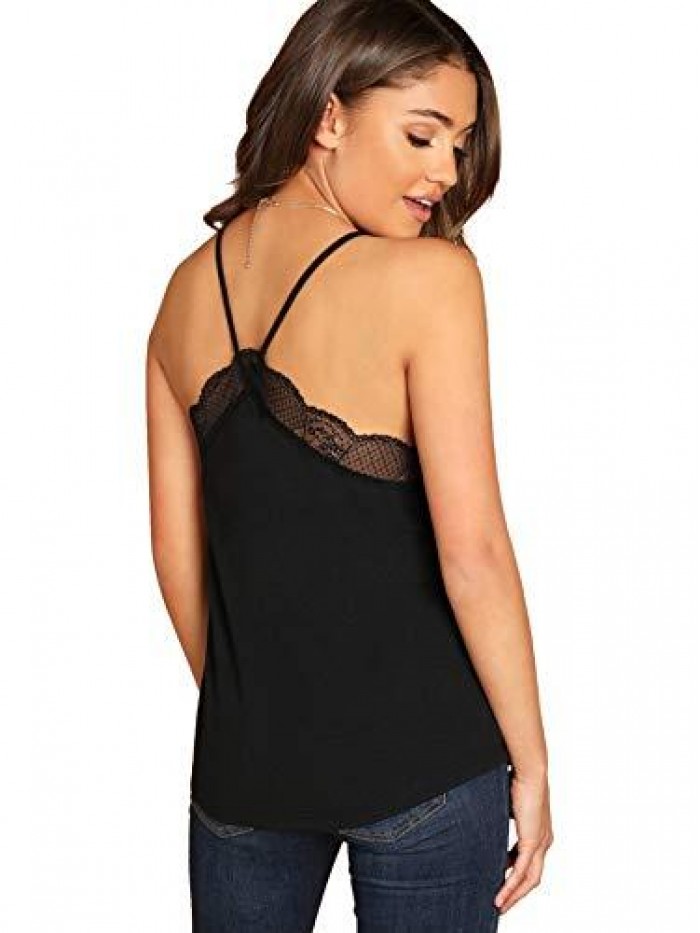 Women's V Neck Sleeveless Lace Trim Spaghetti Strap Camisole Cami Tank Top 