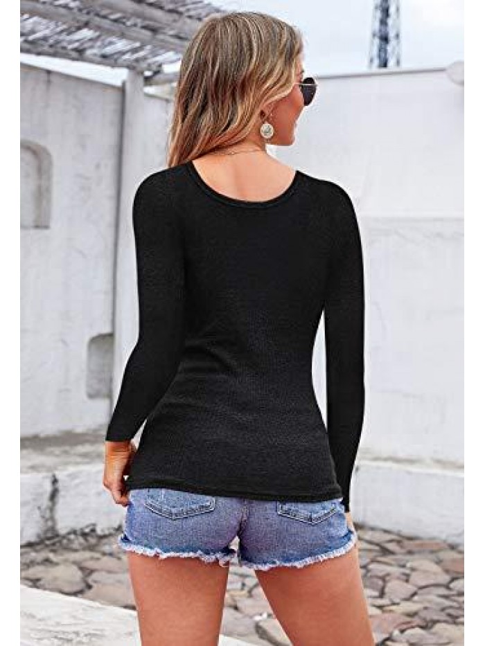 Scoop Neck Henley Sweatshirts Low Cut Solid Sexy Fall Long Sleeve Button Down Shirts 