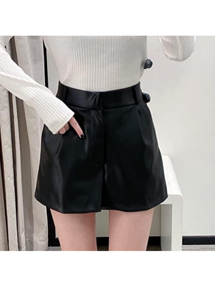 Autumn and Winter Fashion Women's Shorts Retro Pu Leather Shorts High Waist Shorts Women Office Shorts 