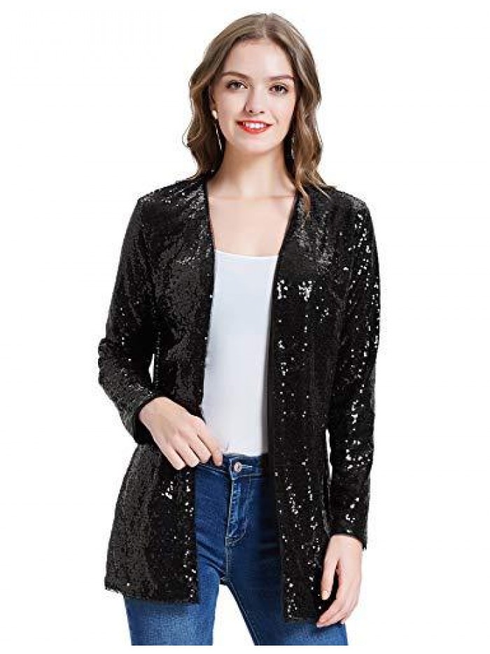 KOLE Women's Sequin Jacket Open Front Blazer Casual Long Sleeve Cardigan Coat S-XXL 