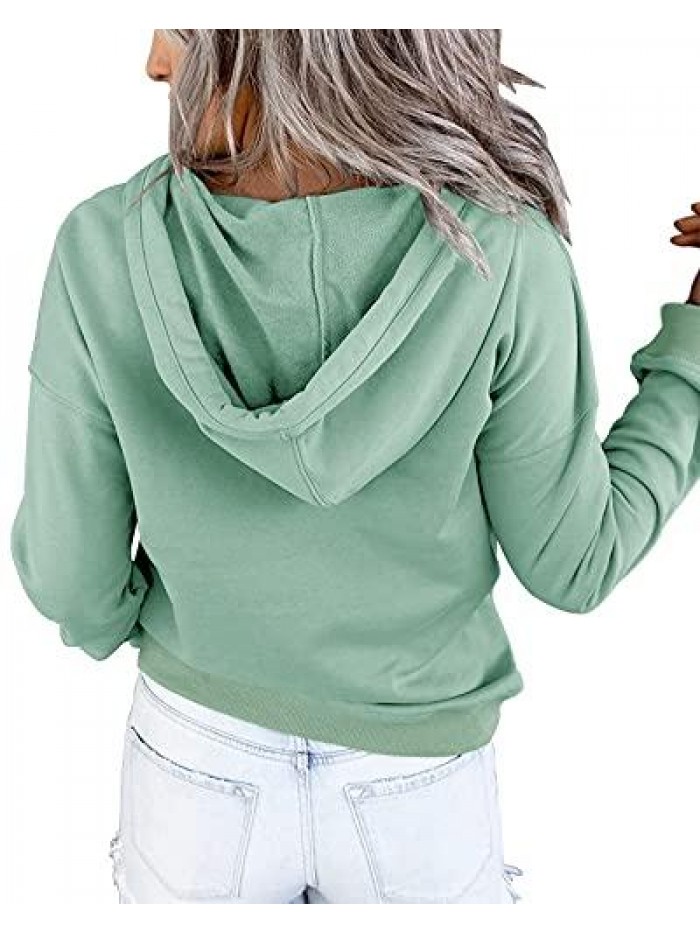 Women's Hoodies Long Sleeve Tunic Tops Pullover Sweatshirts Casual Fall Button Up Blouse with Pocket 