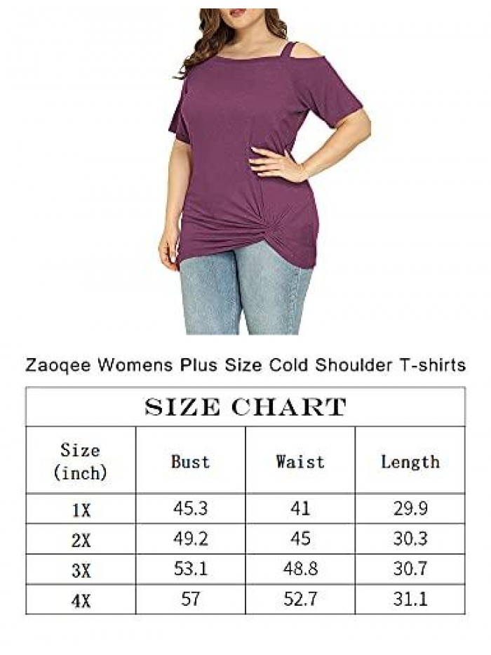 Womens Plus Size Cold Shoulder Tops Short Sleeve Summer Casual Tunics Tops Twist Knot Blouse T-Shirts 