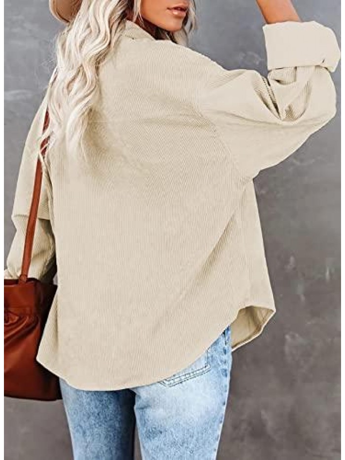 Women Corduroy Long Sleeve Button Down Shirt Oversized Jacket Tops 