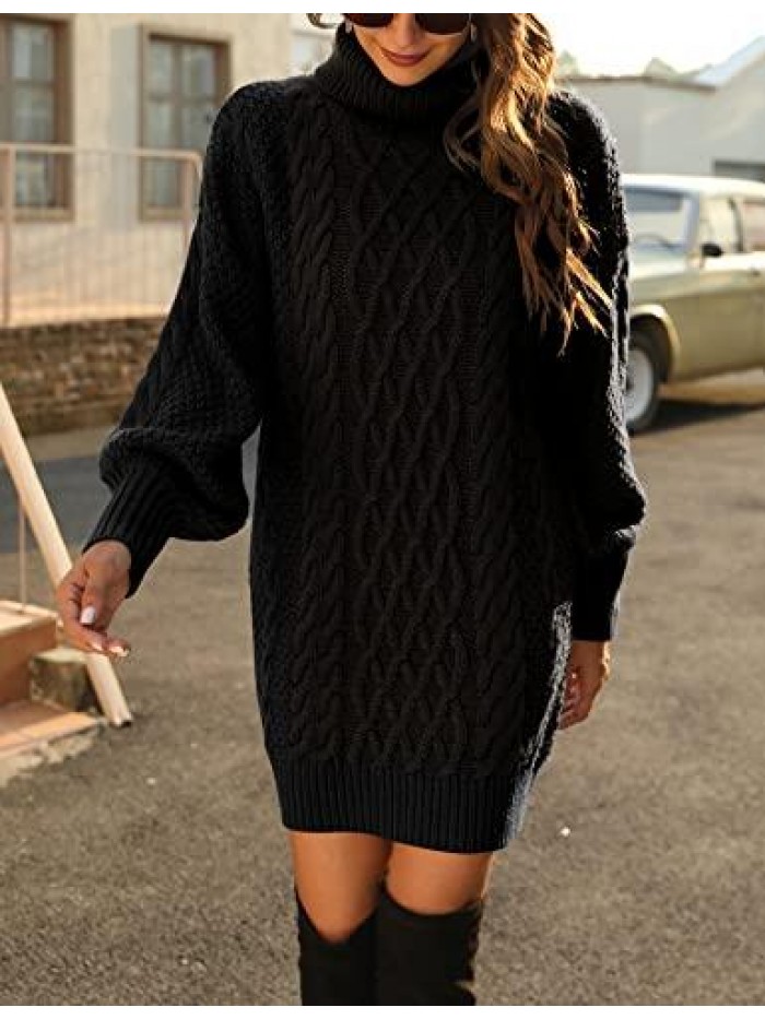 Women Turtleneck Long Sleeve Oversized Sweater Dress Cable Knit Chunky Pullover Sweaters 