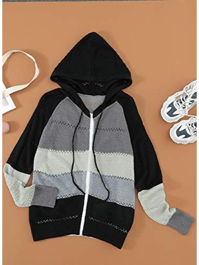 Women Long Sleeve Zip-Up Hoodie Jacket Solid Color Sweatshirt Coat 