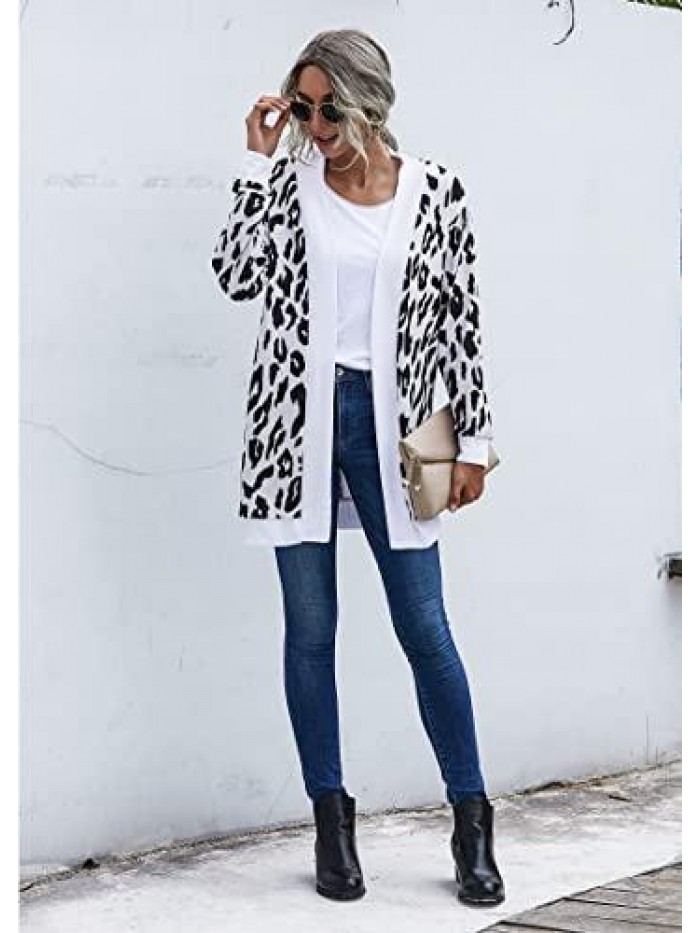 Women's Long Sleeve Open Front Print Casual Lightweight Soft Knit Cardigan Sweater Outerwear 