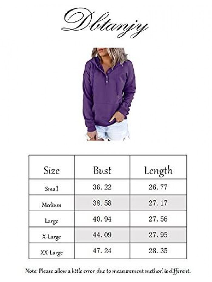 Women's Hoodies Long Sleeve Tunic Tops Pullover Sweatshirts Casual Fall Button Up Blouse with Pocket 