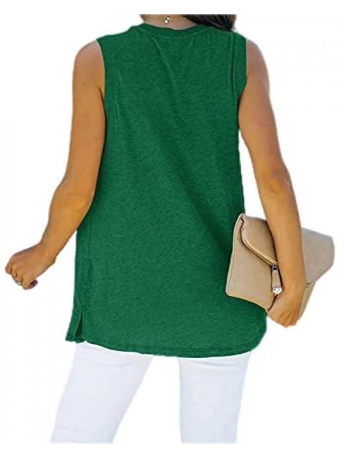 Tank Tops Loose Fit Crewneck Sleeveless Casual Solid Color Side Split Basic Summer Shirts 