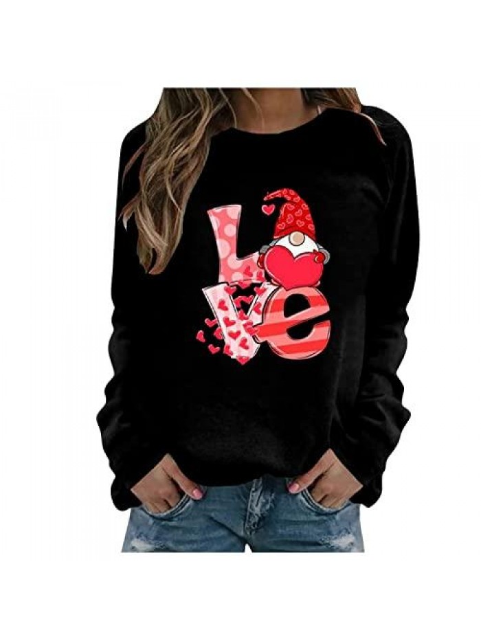 Day Women Sweater Heart/Angel Baby/Letter Print Round Long Sleeve Neck Loose Tops 