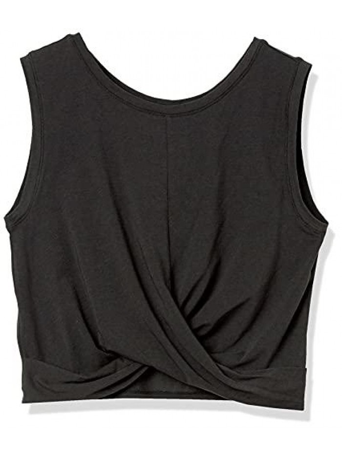 10 Women's Soft Pima Cotton Knot Front Cropped Yoga Tank 