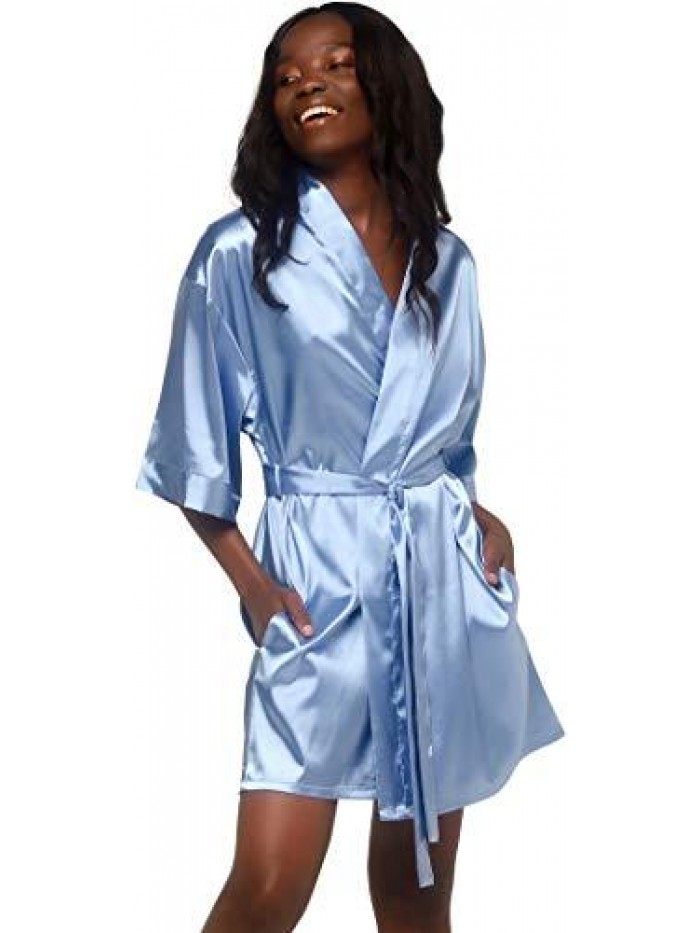 Pure Color Satin Short Kimono Bridesmaids Lingerie Robes 