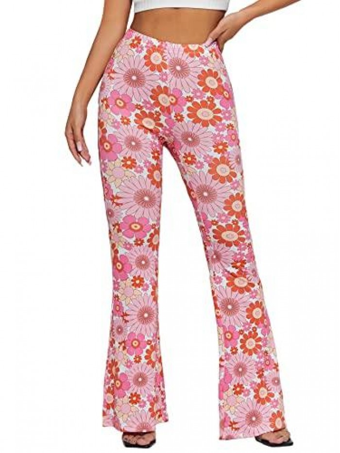 HUX Women's Print Elastic High Waisted Flare Leg Bell Bottom Pants 