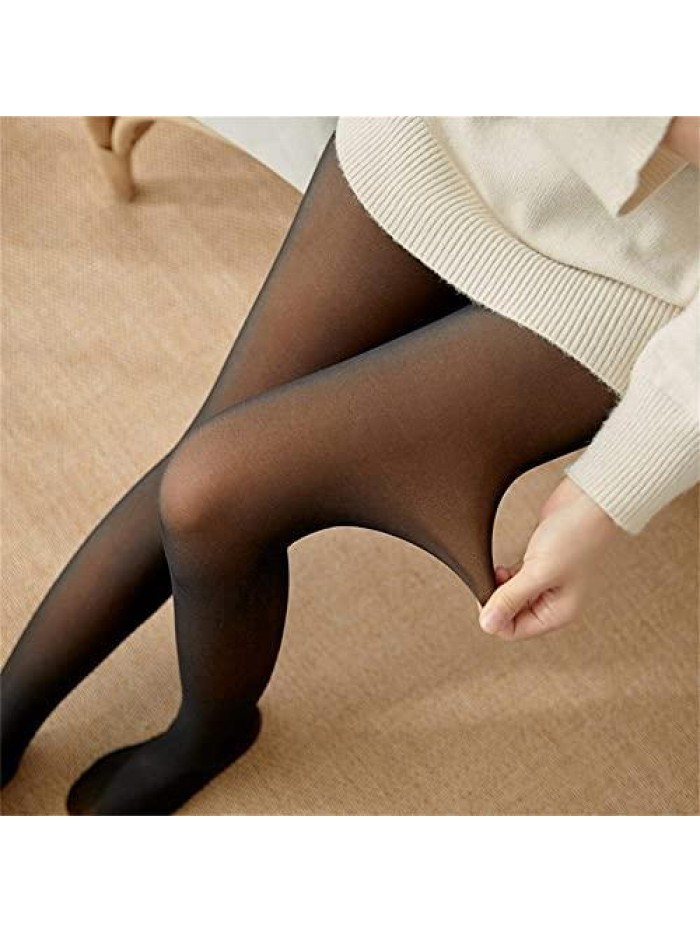 Warm Fleece Lined Sheer Thick Tights, Thermal Translucent Pantyhose, Winter Stretchy High Waist Slim Leggings 