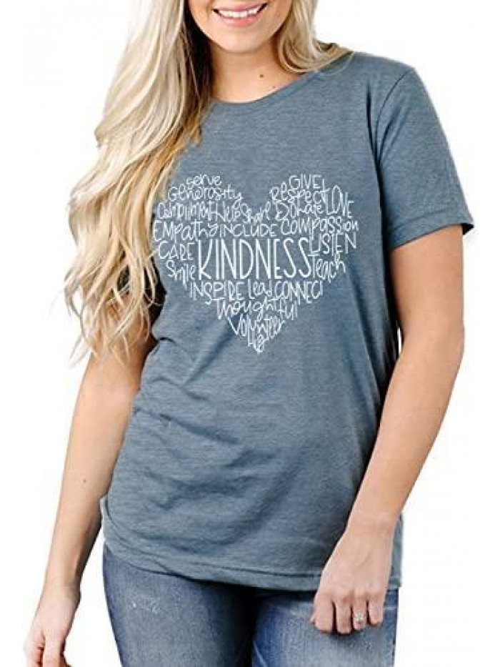 Kindness Shirts Love Heart Graphic Tees Inspirational Letter Printed Be Kind Funny Casual Short Sleeve Tops 