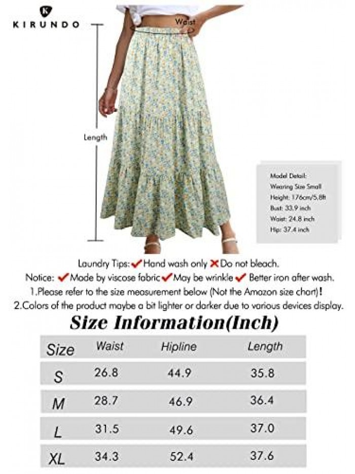 Summer Women's High Waist Floral Print Pleated Maxi Skirt Casual Flowy Swing A Line Chiffon Long Skirts 