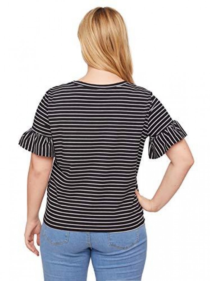 Women's Short Sleeve Tie Front Knot Casual Loose Fit Tee T-Shirt 