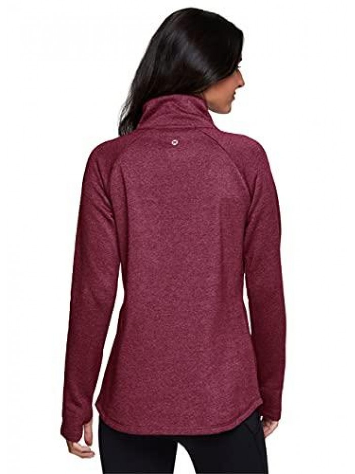 Activewear Women's Fleece Pullover Sweatshirt With Zip Mock Neck, Pockets and Thumb Holes 