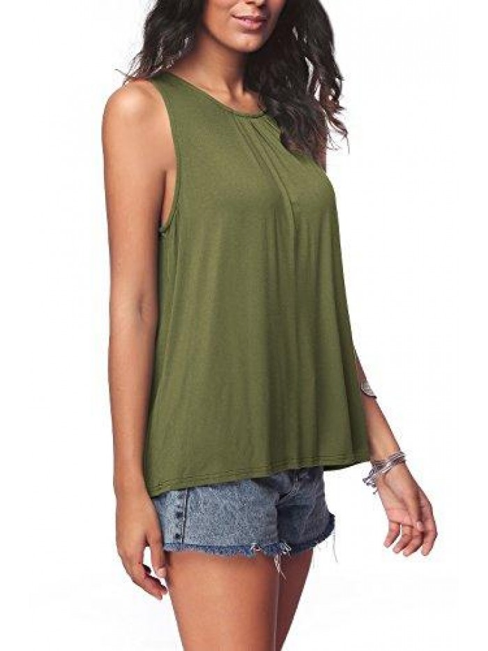 Women's Summer Sleeveless Pleated Back Closure Casual Tank Tops 