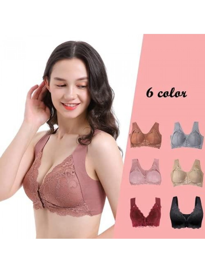 Bra for Older Women Front Closure, 5d Shaping Seamless Front Closure Bra, Women Soft Front Lace Bras 