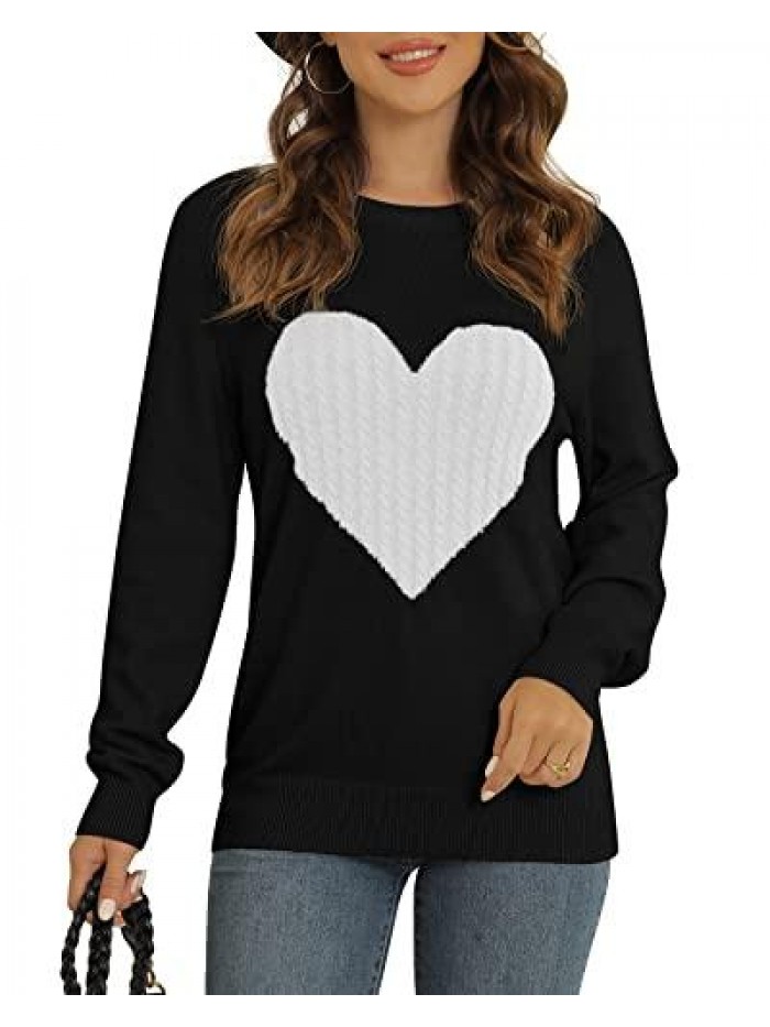 Women's Pullover Sweater Round Neck Long Sleeve Heart-Shaped Sweater 