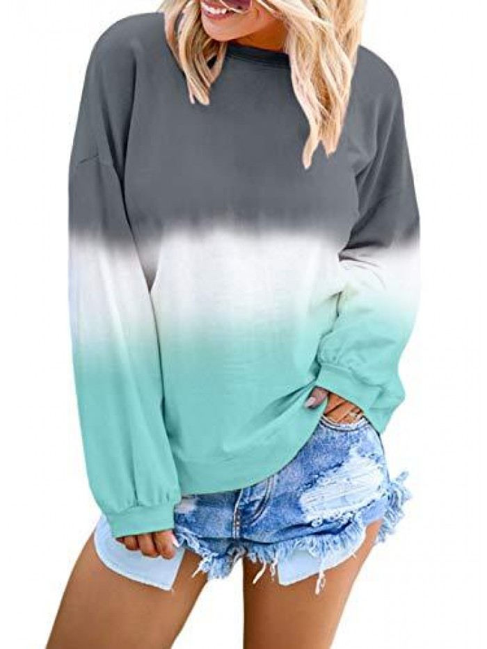 Women Long Sleeve Sweatshirt Colorblock Tie Dye Printed Pullover Tops(S-2XL) 