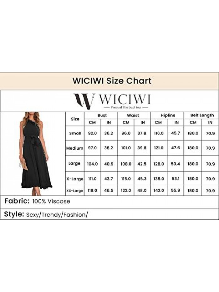 Women’s Sexy One Shoulder Sleeveless Solid Midi Dress Summer Ruffle Elegant Cocktail Long Dress with Waist Belt 