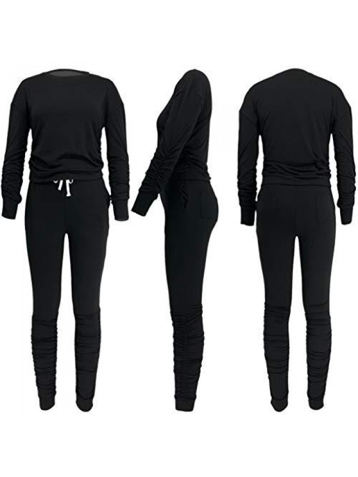 Two Pieces Outfits for Women Jogger Sets Sweatsuit Long Sleeve Tights Long Pants Sport Suits Tracksuits With Pocket 