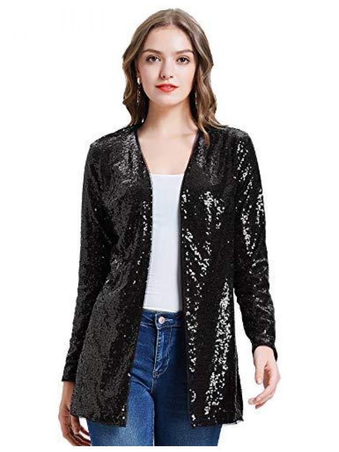 KOLE Women's Sequin Jacket Open Front Blazer Casual Long Sleeve Cardigan Coat S-XXL 