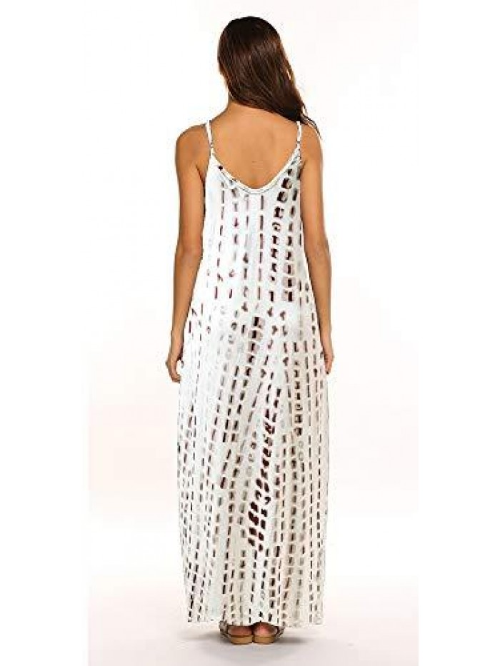 Women's Summer Casual Floral Printed Bohemian Spaghetti Strap Floral Long Maxi Dress with Pockets 